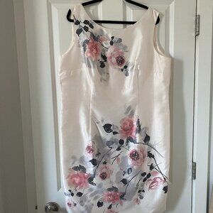 JACQUES VERT Ivory Off White Floral Sleeveless Scuba Dress w/BEEDING SZ 20 (UK)